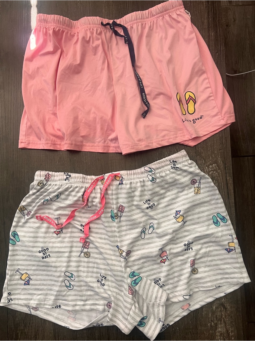 Life Is Good Pink Top with Gray Striped Sleep Shorts Set